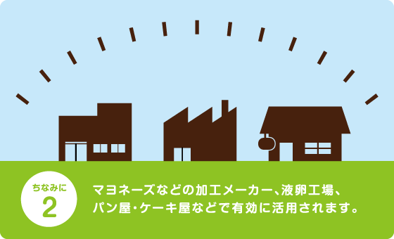 マヨネーズなどの加工メーカー、液卵工場、パン屋・ケーキ屋などで有効に活用されます。