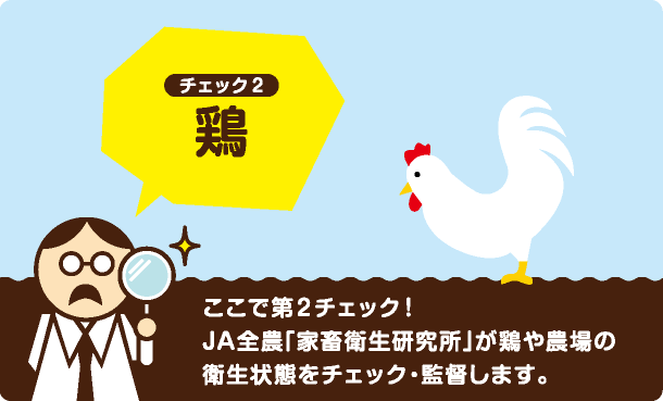 ここで第２チェック！JA全農「家畜衛生研究所」が鶏や農場の衛生状態をチェック・監督します。